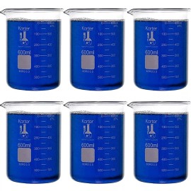 Karter Scientific 600ml Beaker, Low Form, Borosilicate 3.3 Glass, Double Scale, (2 Packs of 6)