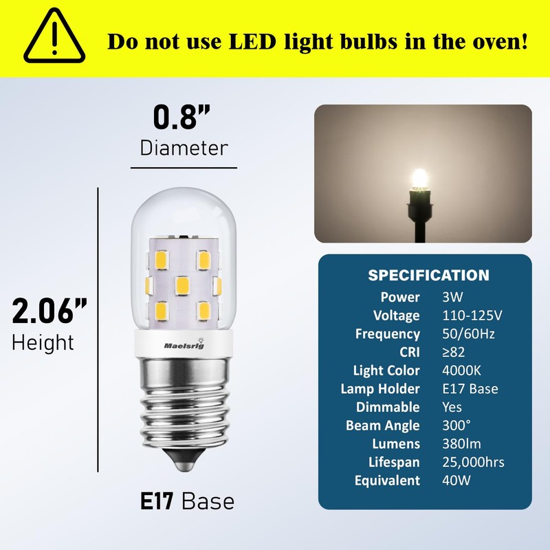 Maelsrlg LED Microwave Light Bulbs Under Hood, E17 LED Bulb