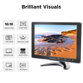 Wstirhy 10.1 inch Small Monitor (1920x1200) 178° Screen Display with HDMI VGA AV BNC USB for PC Laptop Computer, Kitchen Monitor Built-in Speaker, VESA, Remote Control