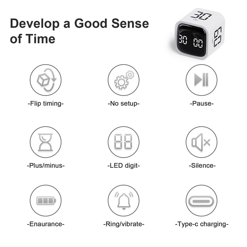 Cube Timer Gravity Sensor Timer Exercise Timer Vibration and Mute