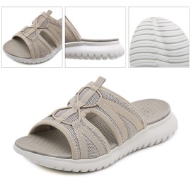 Acfoda Orthopädische Sandalen Damen Sommer Schuhe mit Weiche Fussbett Leicht Bequeme Pantoletten Frauen Mesh Hausschuhe Offene Zehen Outdoor Freizeit Schlappen Flache Latschen Slides Slipper Beige 38