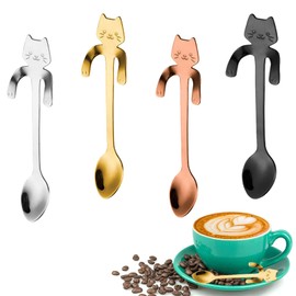 Cat Coffee Spoon, Stainless Steel Mini Kitten Design Mixing Spoon, Hanging Design Teaspoon for Water, Tea, Milk, Coffee, Soup, Sugar, Dessert