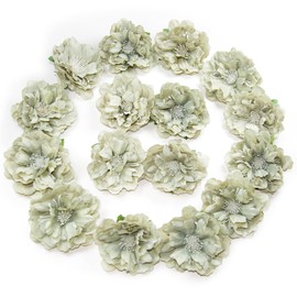 Giftmeet Faux Flowers Head Artificial Peony, Green Silk Flowers Heads for Crafting, 2.4 Inch Fake Peonies Flowers Heads for Floral Arrangements, Wedding Bouquets, Hat Clothing Accessories 16 Pcs