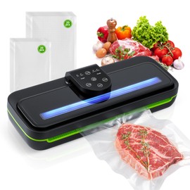 [Updated 2025] Vixino Vacuum Sealer, Tempered Glass Panel/Viewing Window/Touch Control/Automatic Lift Chamber Design, 95Kpa 8-in-1 Multifunctional Vacuum Sealer for Food, 40 Bags and Accessory Tubing