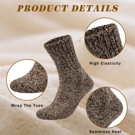 Senker Fashion 5 Pairs Wool Socks for Women, Thick Winter Boot Socks Knit Warm Socks Cozy Crew Socks Christmas