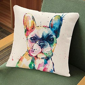 YGGQF Animal Throw Pillow Cover Head Frenchie French Bulldog Original Watercolor Dog Wildlife Rainbow Funny Happy Puppy Companion Home Decor Pillowcase for Sofa 18x18 Inches