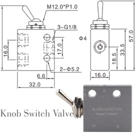 Hilitand Toggle Switch Valve, 3 Position 2 Port, Metal, Silver, Panel Mount, ON-OFF
