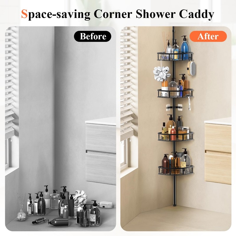 Peyulia 4-Tier Rustproof Corner Shower Caddy with Tension Pole, 42-115