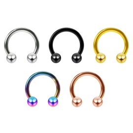 5pc 16g 1.2mm Horseshoe Bar Earrings Circular Barbells Ring Lip Hoop Tragus Helix Cartilage Bar Eyebrow Septum Bar 8mm