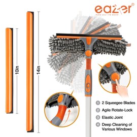 Eazer 64'' Squeegee Window Cleaner 2 in 1 Rotatable Window Cleaning Tool Kit with Telescopic Pole, Window Washing Equipment with Bendable Head for Indoor/Outdoor Window and Car Glass