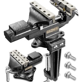 Dual-Purpose Bench Vise 3.3”, 360° Swivel Clamp-on Table Vise with Heavy Duty Forged Steel Construction, Grooved Jaw, Portable Vice for Workbench, Woodworking, Home Workshop and DIY Jobs
