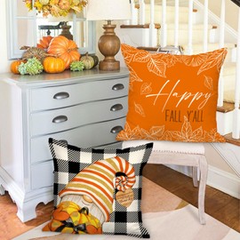 Benjia Autumn 40x40 Cushion Covers Set of 4, Pumpkin Gnome Decorative Holiday 16x16 Inch Fall Throw Pillow Covers Thanksgiving Pillowcase for Indoor Home Bedroom Couch Sofa Decoration Black 40x40cm