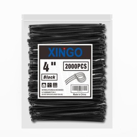 XINGO Black Zip Ties 4 Inch 2000Pack,Small Zip Ties with 18lbs Tensile Strength, Self-Locking Nylon PA66 Cable Ties for Electronics Organizer, Home Office Garage Multiple Use