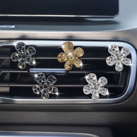 5 Pcs Car Vent Clip,Bling Flower Air Fresheners Vent Clips,Car Diffuser Rhinestone Car Interior Decoration Charm Accessories