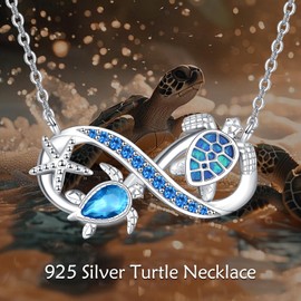 SHEAISRS Turtle Necklace Sterling Silver Infinity Necklace Starfish Necklace for Women Opal Jewelry for Mothers Day