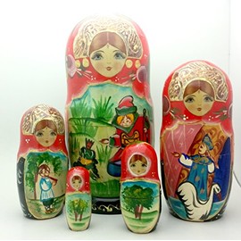 BuyRussianGifts Frog Princess Russian Matryoshka Hand Painted Fairy Tale Nesting Doll Set / 7" Tall
