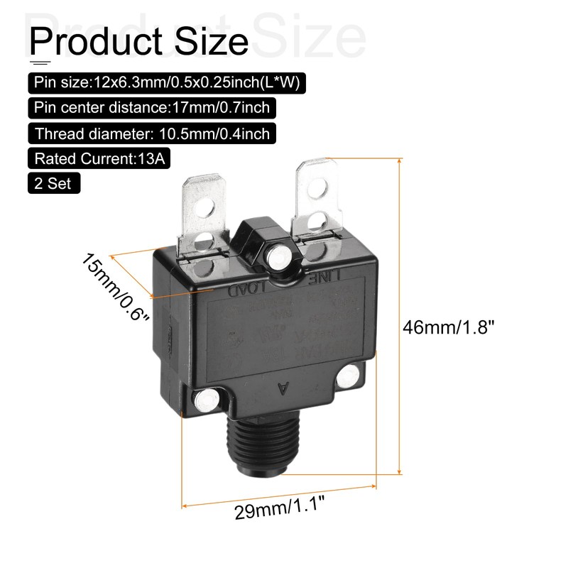 DMiotech 13A Thermal Circuit Breaker 125/250V AC 50V DC 50/60Hz