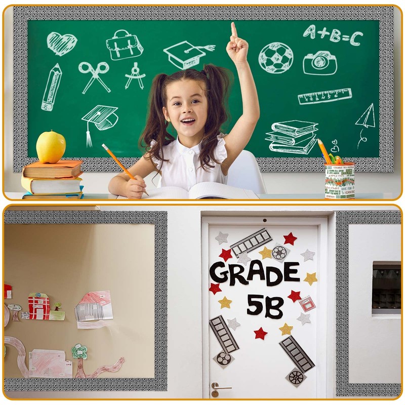 Kosiz 60 Pcs Composition Bulletin Board Borders Black and White