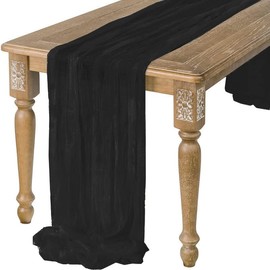 Table Runner-90*180cm (35*72inch) Cheesecloth Gauze Table Runner with Wrinkles for Wedding Decor Draping, Gauze Event Centerpiece Runner, Bridal Shower Reception Holiday Party (Black)