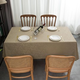 WELTRXE Table Cloth, Rectangle Tablecloth, 140x200cm, Water Resistant Wipe Clean Dining Table Cover, Tabletop Decoration for Birthday Party Cafe Restaurant Buffet, 210GSM Jacquard Fabric, Mocha