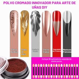 36Pcs SAVILAND Espejo Cromo Uñas en Polvo Set - Metálico Holográfico Cromo Uñas en Polvo Negro Azul Plata Oro Espejo Uñas Cromo en Polvo para Uñas Manicura Francesa Nail Art Decoración Hogar Salón DIY