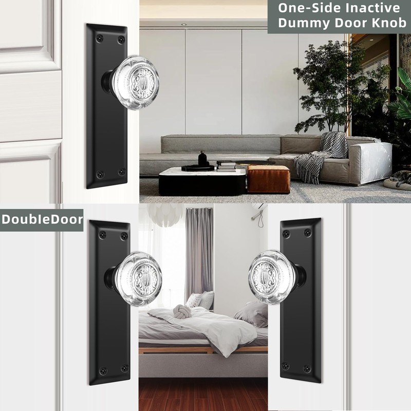 ToPToToo Glass Dummy Door Knobs Interior, Single-Side Crystal Dummy Door