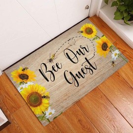 Door Mat Bee Our Guest Sunflower and Daisy Insect Welcome Non-Slip Mats Funny Doormat Decor for Bathroom Kitchen Front Porch Rugs Home Decor Entrance 16x24 Inch
