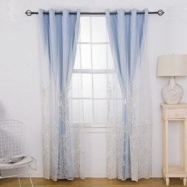 GYROHOME 2Panels Soild Curtains with Embroiered Sheer Voile, Mix and Match Curtains Room Darkening Grommet Top Double Layered Drapes for Kids Girls Bedroom, 52x96inch,Sky Blue