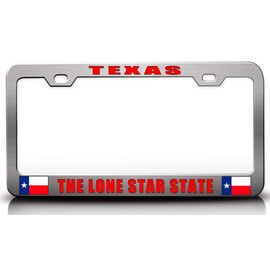Customola Texas The Lone Star State Texas Flag Style Steel Metal License Plate Frame Ch # 90