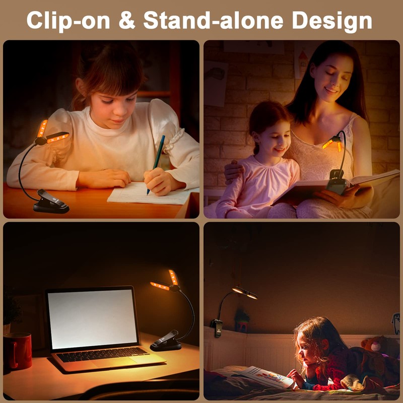 Vekkia 14 LED Rechargeable Amber Book Light for Reading at