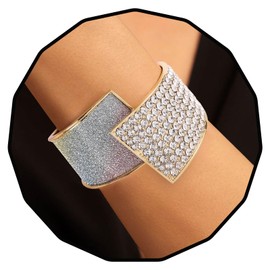 Bohend Rhinestone Pearl Chunky Bracelet Iridescent Cuff Bangle Shiny Crystal Wrist Jewellery for Women, Metal, No gemstone