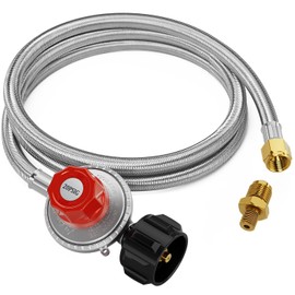 CALPOSE 5FT High Pressure Propane Regulator Hose, 0~20PSI Adjustable Propane Tank Regulator, QCC1 & 3/8” Female, Fit for Turkey Fryer，Fish Fryer，Propane Burner，Fire Pit, Forge, and More, Braided Hose