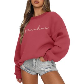 LOMON Crewneck Sweatshirt for Women Casual Oversized Pullover Graphic Long Sleeve Fleece Tops Sweater（B-Brick Red Grandma Letter,XL