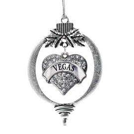Inspired Silver - Vegas Silver Christmas Ornament - Pave Heart Charm Christmas Tree Ornament with Cubic Zirconia - Holiday Hanging Decoration