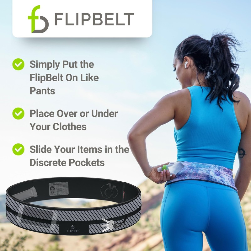 FlipBelt Reflective Running Belt Reflective Black, Extra Large