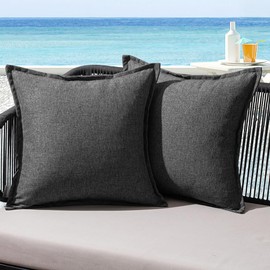 MIULEE Outdoor Cushion Weatherproof Cushion Cover Waterproof Decorative Cushion Covers Linen Look Sofa Cushion Decorative Cushion for Garden Sofa Couch Living Room Bedroom Set of 2 45 x 45 cm Dark