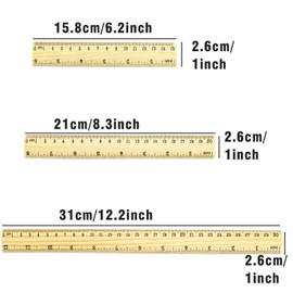 3 Pcs Ruler Wooden, 15cm 20cm 30cm Ruler
