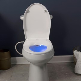 Bio Bidet Slim Zero Non Electric Bidet Toilet Seat Elongated, Low Profile Seat with Slow Close Lid, Battery Powered Night Light, Dual Nozzles, White