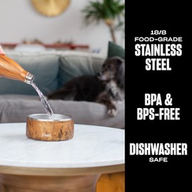 S'well Stainless Steel Pet Bowl, 32oz, Teakwood, for Small to Medium Size Dogs, Mess Free Design with Non Slip Rubber Bottom, Dishwasher Safe, BPA Free