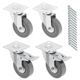 GTV - Furniture castors Greyroll castors set of 4 castors for furniture, 2 x castors with brake, 2 x without brake, made of steel and rubber, +16 PanHead screws 5 x 15/16, diameter: 75 mm, colour: