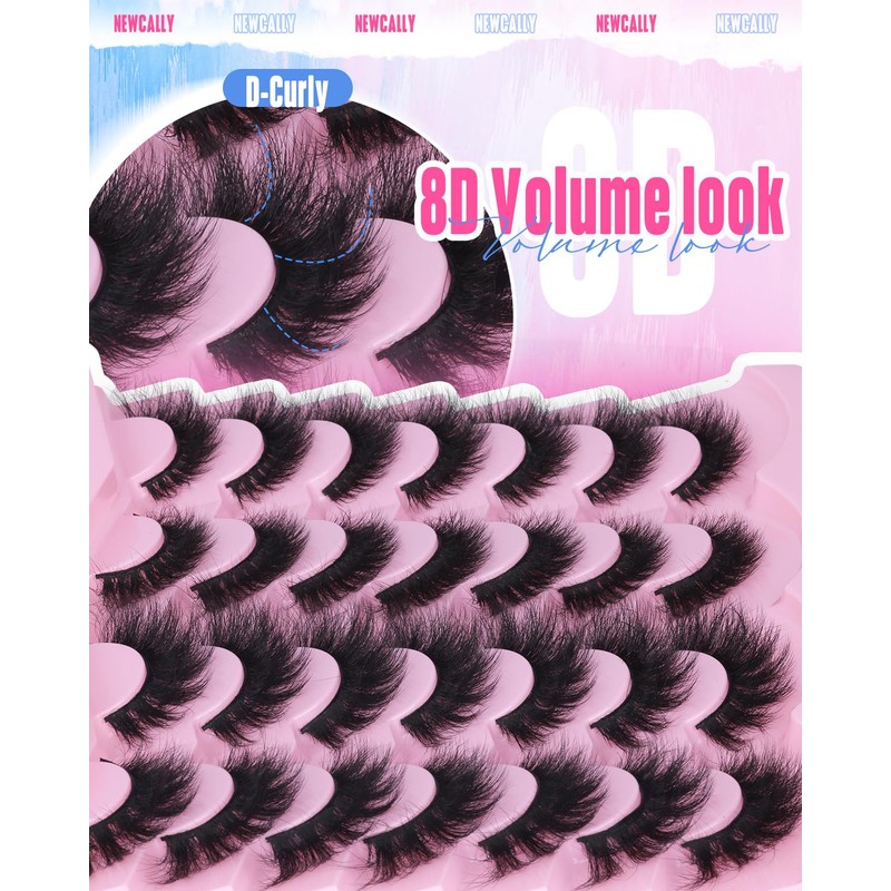 Newcally False Eyelashes Fluffy Wispy Faux Mink Lashes 8D Volume