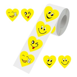1.5" Large Smile Face Stickers for Kids Reward 500Pcs Happy Smile Face Stickers Roll 4 Designs Cute Smiling Stickers for Student Planner School Classroom Teacher Supplies