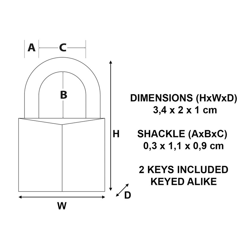 Master Lock V Line 20mm Key Type 123 Brass Padlock