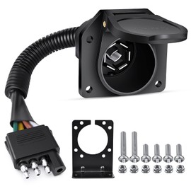 Nilight 4 Way Flat to 7 Way Round Blade Trailer Adapter Wiring Harness 4 Pin to 7 Pin Electrical Connect Wiring Plug Connector with Mounting Bracket for RV Truck Factory Tow Package