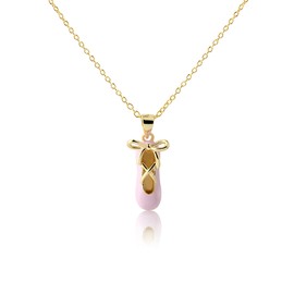 Cherished Moments Gold-Plated Pink Ballet Slipper Shoe Necklace for Teens or Women for Dance Competition, Dance Student, Teacher Gifts