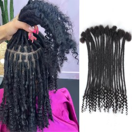 100% Real Human Hair 0.4cm Width 8-12 Inch Loc extensions Human Hair with Curly Ends 50 Strands per pack Full Handmade Dreadlock Extensions Can be dyed (Natural Black Color, 12 Inch-50 Strands)