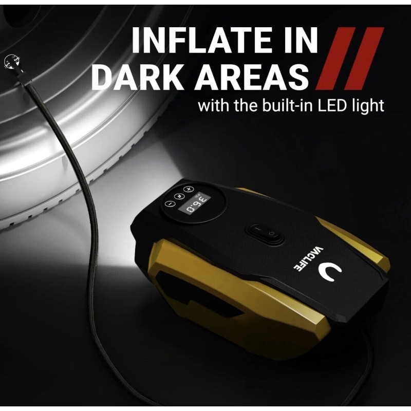 VacLife Air Compressor Tire Inflator LED Light | 12V DC