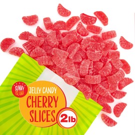 Cherry Slices Jelly Candy | 2 Pound Bag | Soft Sugar Dusted Fruit Slices with Classic Cherry Flavor | Fruit Jellies for Candy Buffets, Decoration, and Party Favors