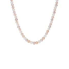 Valero Pearls Women's Pearl Necklace Freshwater Cultured Pearls 7-8 mm Potato White / Apricot / Lilac 925 Sterling Silver - Pearl Necklace Knotted, Silver, Pearl