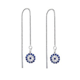 SLUYNZ 925 Sterling Silver Evil Eye Dangle Earrings Chain for Women Round Eye Threader Earrings